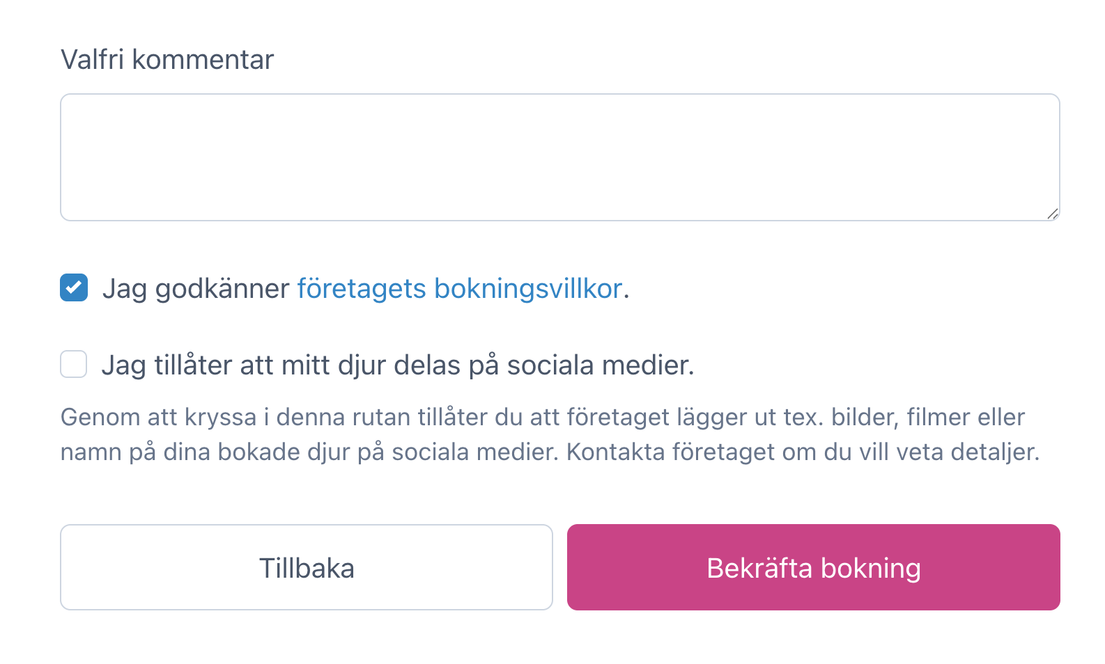 Checkruta som tvingar kund att godkänna villkor.